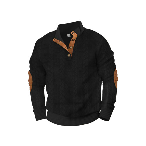 (black, L) Trendy Jacquard Button-Down Embroidered Sweatshirt