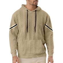 (Khaki, XL) Felpa leggera con cappuccio e patchwork jacquard da uomo