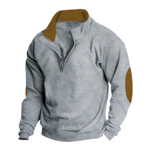 (Light gray, S) Felpa da uomo con colletto rialzato e blocchi di colore ricamati (taglia UE)