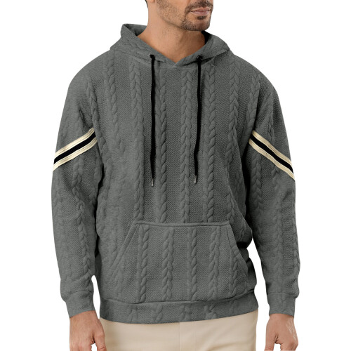 (Dark gray, XL) Men's Lightweight Hooded Jacquard Patchwork Sweatshirt