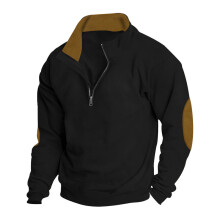(black, XXXL) Felpa da uomo con colletto rialzato e blocchi di colore ricamati (taglia UE)