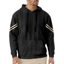(black, L) Men's Lightweight Hooded Jacquard Patchwork Sweatshirt