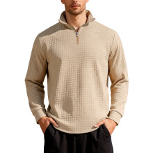 (Khaki, S) Sweat-shirt homme automne/hiver ample en jacquard à col montant et demi-zip
