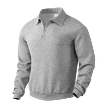 (grey, XXL) Felpa da uomo retrò in jacquard pesante con mezza cerniera e collo rovesciato