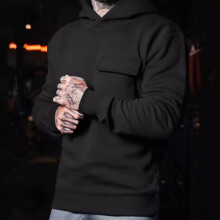 (black, M) Sweat-shirt à capuche grande taille pour homme avec poches plaquées