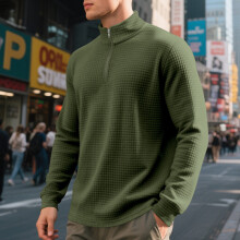 (military green, S) Autumn/Winter Men's Loose Jacquard Half-Zip Sweatshirt