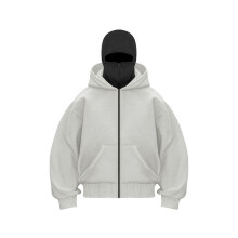(Light gray, M) Spring Autumn Unisex Hooded Zipper Sweatshirt, Loose Street Style Jacket with Pockets