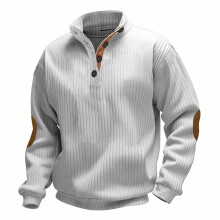 (White 1, L) Herren-Pullover mit Jacquard-Strickmuster und Knopfleiste für Herbst/Winter