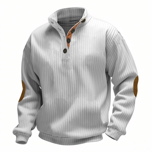 (White 1, M) Autumn/Winter Men's Jacquard Knit Pullover Button-Up Sweatshirt