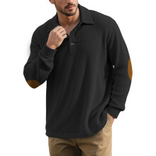 (black, M) Men's Corduroy Lapel Hoodie with Buttons
