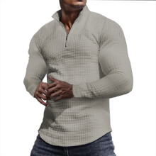 (Khaki, S) Men's Checkered Half-Zip Sweatshirt Stand Collar Long Sleeve Top