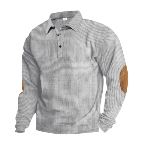 (Light gray, M) Camicia patchwork a maniche lunghe, casual e retrò, in velluto a coste, alla moda, da uomo americano