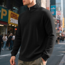 (black, S) Felpa con mezza zip in jacquard da uomo autunno/inverno