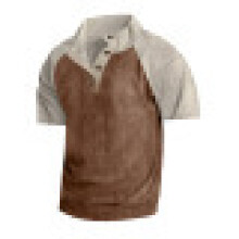 (Dark brown/khaki, L) Kurzarm-T-Shirt aus Cord für Herren in europäischen Größen