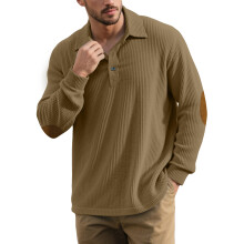 (Khaki, M) Men's Corduroy Lapel Hoodie with Buttons