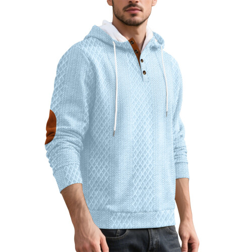 (light blue, L) Herren-Kapuzenpullover mit Stickerei, Jacquard-Pullover, dick gefüttert für Herbst und Winter
