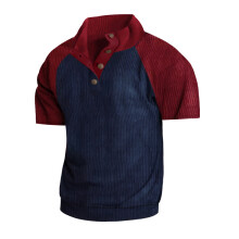 (Navy blue/burgundy, XXL) Maglietta a maniche corte in velluto a coste da uomo, taglia europea