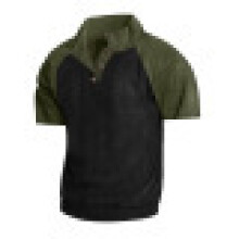 (Black/Army Green, S) Kurzarm-T-Shirt aus Cord für Herren in europäischen Größen