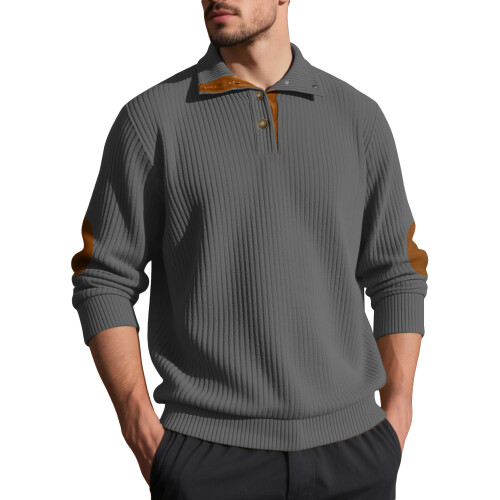 (grey, S) Men's Embroidered Jacquard Stand Collar Sweatshirt