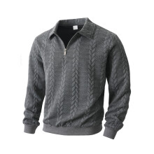 (grey, M) Felpa con cerniera e colletto in jacquard da uomo, abbigliamento sportivo casual autunno/inverno