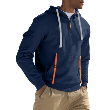 (Navy blue, XXXL) Men's Fleece Hoodie with Zipper & Pockets, Autumn/Winter Casual Sweatshirt