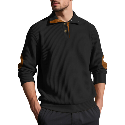 (black, S) Men's Embroidered Jacquard Stand Collar Sweatshirt