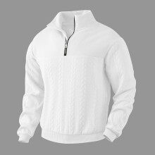 (White, XXL) Retro-Patchwork-Jacquard-Pullover mit Reißverschluss, schweres Strick-Sweatshirt