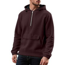 (Claret, L) Gefütterter Hoodie mit halbem Reißverschluss und aufgesetzten Taschen