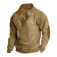 (Khaki, M) Herren-Sweatshirt mit Stehkragen und Stickerei im Color-Block-Design (EU-Größe)