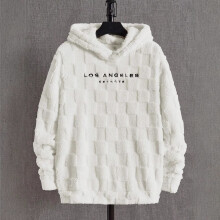 (off white, S) Felpa con cappuccio in lana d'agnello: pullover casual ampio con cappuccio