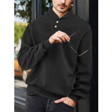 (black, XXXL) Lässiges Herren-Sweatshirt mit lockerer Passform, einfarbigem Reverskragen und Jacquard-Karomuster