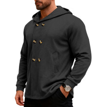 (black, XXXL) Men's Slim-Fit Hooded Trench Coat, Casual Sporty Jacket