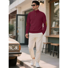 (Claret, 5XL) Lässiges Herren-Sweatshirt aus Jacquard-Gewebe mit Knopfleiste
