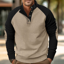 (Khaki/Black, M) Herren-Cord-Sweatshirt mit Raglanärmeln für Frühling/Herbst