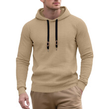 (Khaki, L) Felpa con cappuccio e tasca in jacquard da uomo, tessuto trapuntato a quadri piccoli