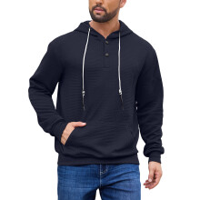 (Navy blue, XL) Felpa con cappuccio e mezza zip in jacquard tinta unita da uomo
