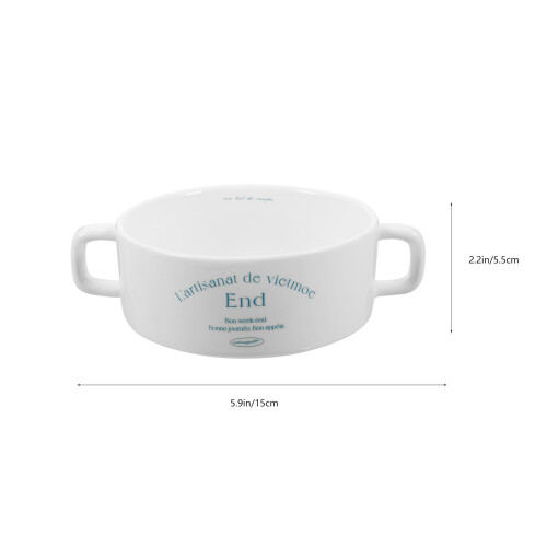 White Ceramic Double Handle Stew Bowl Home Use Microwave Safe 2