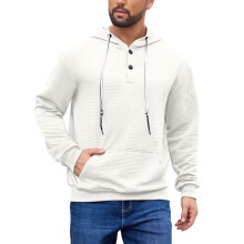 (White, L) Men's Solid Jacquard Hooded Half-Zip Sweatshirt