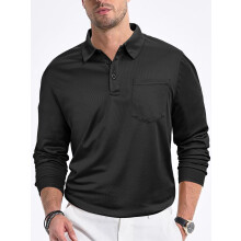 (black, XXL) Camicia casual da uomo, vestibilità ampia, con bottoni, tinta unita, maniche lunghe, colletto in rete