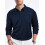 (Navy Blue, XXL) Men's Casual Loose Long Sleeve Mesh Collar Button-Down Solid Shirt 1