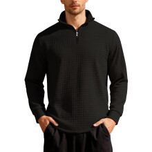 (black, XXXL) Felpa con mezza zip e collo alto in jacquard da uomo, autunno/inverno