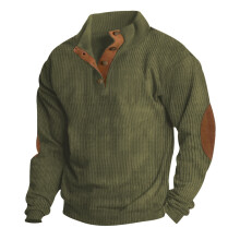 (military green, S) Camicia sportiva casual da uomo in velluto a coste con collo alto, autunno/inverno 2024