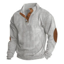 (Light gray, XXXXL) 2024 Autumn/Winter Men's Corduroy Stand Collar Casual Sports Shirt