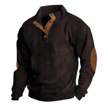 (Dark brown, XXXL) Camicia sportiva casual da uomo in velluto a coste con collo alto, autunno/inverno 2024