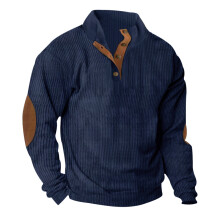 (Navy blue, S) Camicia sportiva casual da uomo in velluto a coste con collo alto, autunno/inverno 2024