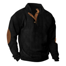(black, XXXXL) Chemise sport décontractée en velours côtelé à col montant pour homme, collection automne/hiver 2024