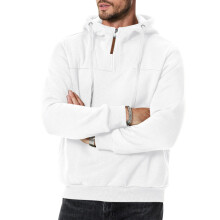 (White, XL) Fleecegefütterter Herren-Kapuzenpullover mit Reißverschluss, lässiges Sweatshirt für Herbst und Winter