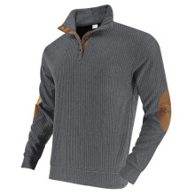 (Dark gray, M) Autumn Western Cowboy Jacquard Ribbed Stand-Collar Men's Sweatshirt