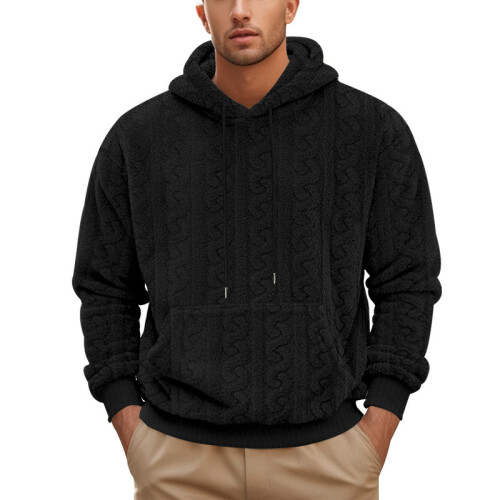 (black, XXL) Herren-Kapuzenpullover aus Jacquard-Teddyfleece