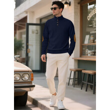 (Navy Blue, 4XL) Felpa sportiva casual da uomo a maniche lunghe con colletto alla coreana e bottoni, in jacquard.
